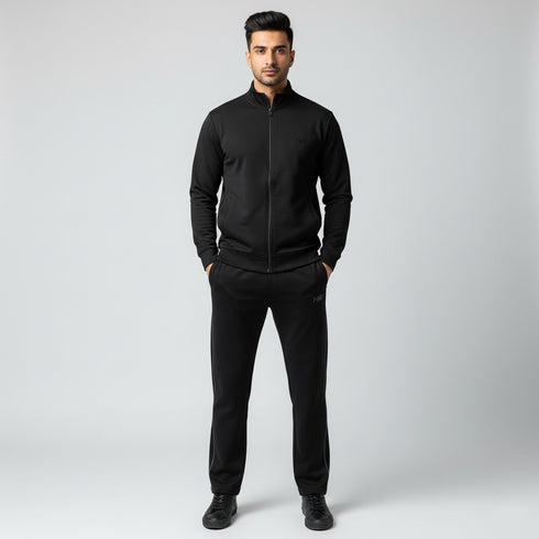Men's Classic Black Fleece Tracksuit (Zip-Up)
