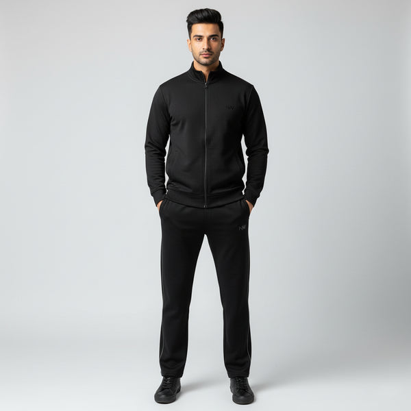 Men's Classic Black Fleece Tracksuit (Zip-Up)