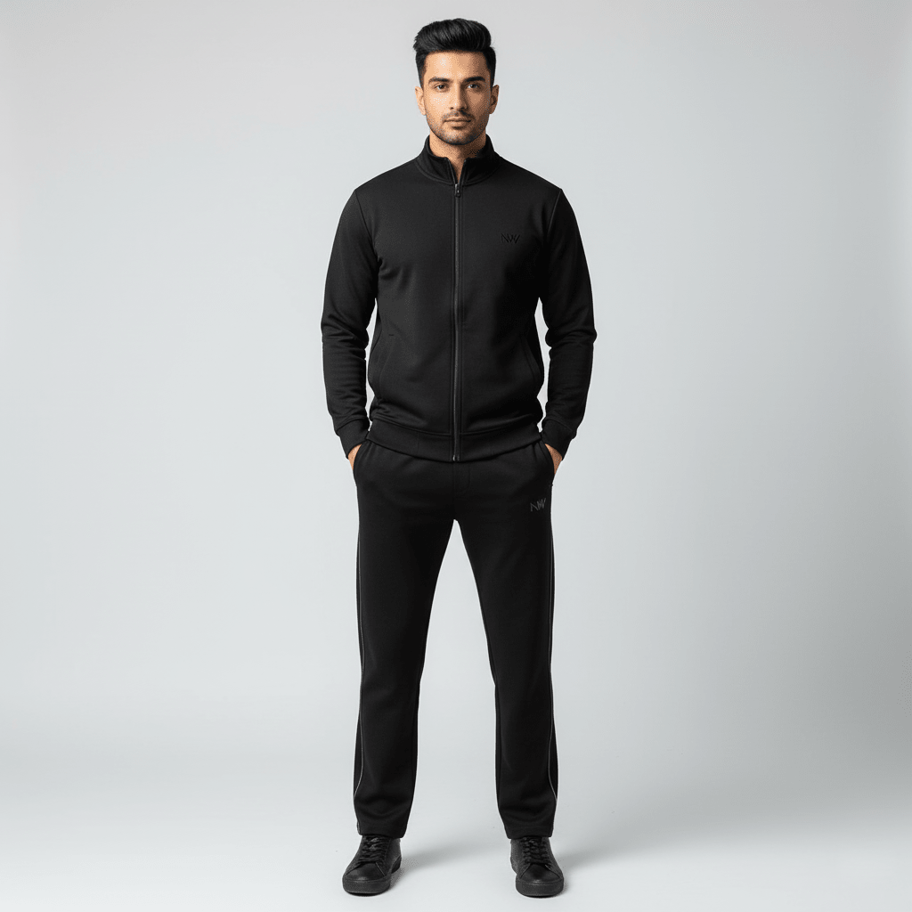 Men's Classic Black Fleece Tracksuit (Zip - Up) - NextWear.pk