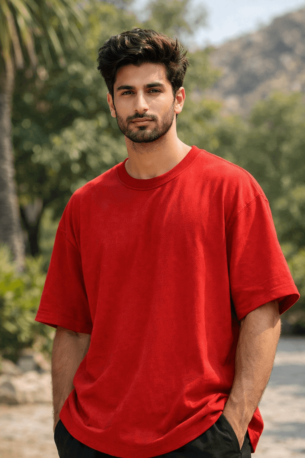 Premium Men’s Crimson Oversized Heavyweight Tee - NextWear.pk